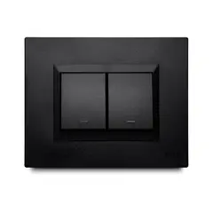 Veto - Apagador Doble 16 Amp con Luz Piloto + Placa Decorativa Negro