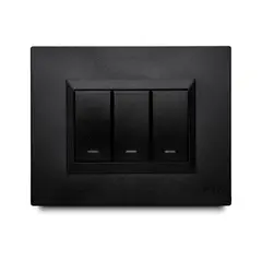 Veto - Apagador Triple 16 Amp con Luz Piloto + Placa Decorativa Negro