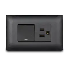 Veto - Apagador Mixto con Luz Piloto + Contac Amer. con Placa vive, Negro