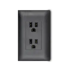 Veto - Contacto Doble Americano de 15 Amp Armado con Placa Vive, Negro