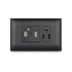 Veto - Contacto Mixto Amer. + 2 Puertos Usb de 2.1 Amp con Placa Vive Negro