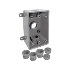 Argos - Caja Rectangular No Metálica 3 Orificios Roscados de 1/2” o 3/4” Gris