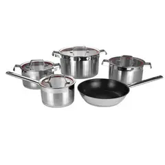 Just Home Collection - Batería de cocina 9 piezas de acero inoxidable tapa ring rojo