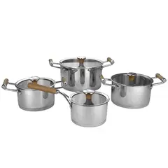 Just Home Collection - Batería de cocina 8 piezas de acero inoxidable mango de madera