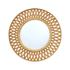 Homy - Espejo Decorativo Redondo Bamboo Rayo de 68 cm Dorado