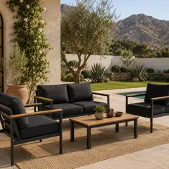 Just Home Collection - Sala de Exterior Toscana Negro 4 Personas