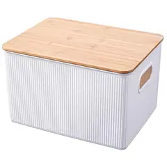 Just Home Collection - Caja platica con tapa bambú 6 litros
