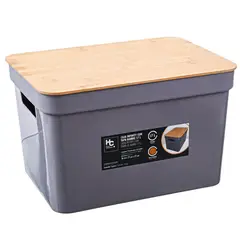 Just Home Collection - Caja plástica gris con tapa de bambú 11 litros