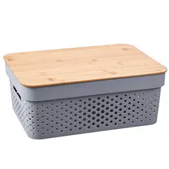 Just Home Collection - Set 2 cajas plásticas de bambú con tapa bambú 11 litros