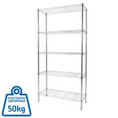 Just Home Collection - Estante de acero cromado 5 niveles 90 x 180 x 35 cm
