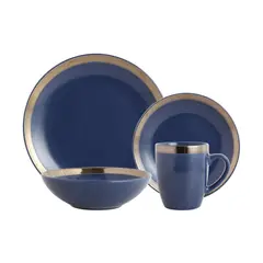 Just Home Collection - Juego de vajilla azul ring 16 piezas