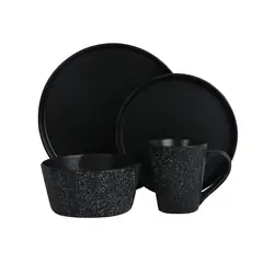 Just Home Collection - Juego de Vajilla de Cerámica Tipo Mármol 16 pzs Negro