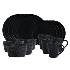 Just Home Collection - Juego de vajilla mármol negro 16 piezas