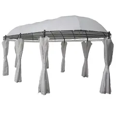 Just Home Collection - Pérgola Ovalada Blanca con Cortina 3 x 6 Metros