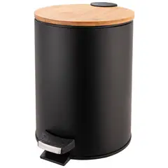 Just Home Collection - Bote de Basura Metálico/ Bambú con Pedal de 5L Negro