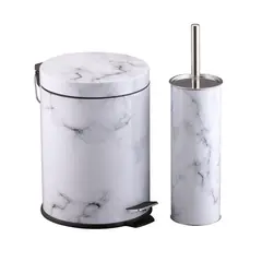 Just Home Collection - Kit Cepillo para Baño + Bote de Basura Metálico de 5L Blanco
