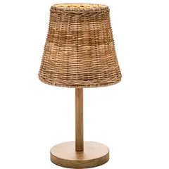 Just Home Collection - Lámpara de mesa Wooden 30W E27 Mimbre Café