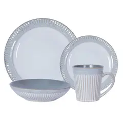 Just Home Collection - Juego de vajilla 16 piezas borde ring gris