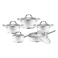 Just Home Collection - Batería de cocina 10 piezas de acero inoxidable White