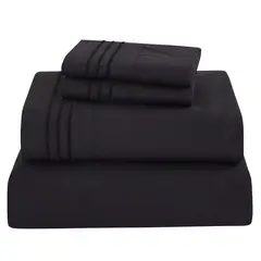 Just Home Collection - Juego de Sábanas Matrimonial Polycot Urban de 180 Hilos Negro