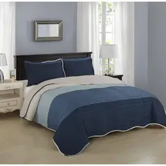Just Home Collection - Colcha Individual Industrial Franjas Azul