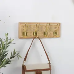 Just Home Collection - Perchero rattan de madera con 4 ganchos
