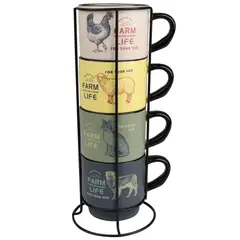 Just Home Collection - Set 4 tazas de 300 ml con rack metal
