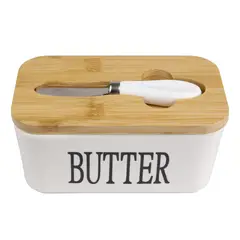Just Home Collection - Mantequillera 500 ml con tapa de bambú + cuchillo