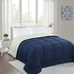 Just Home Collection - Edredón Individual Reversible Solid Azul Marino