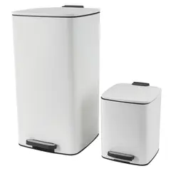 Just Home Collection - Set 2 Botes de Basura Metálicos con Pedal de 5L y 30L Blanco