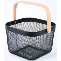 Just Home Collection - Canasta metálica negra mango de madera