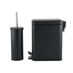 Just Home Collection - Kit Cepillo para Baño + Bote de Basura Metálico de 5L Negro