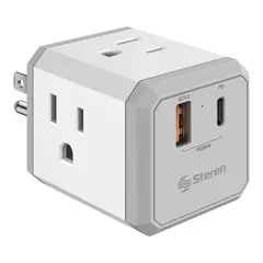 Steren - Clavija de Cubo Adaptadora de 4 Contactos con Cargador USB