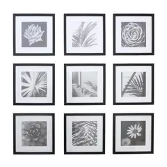 Just Home Collection - Set de 9 marcos para fotografías de 30 x 30 cm Negro
