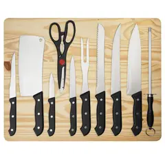 Just Home Collection - Tabla para picar + cuchillos + tijeras + afilador