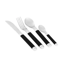 Just Home Collection - Juego cubiertos con mango de plástico negro 24 piezas