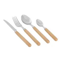 Just Home Collection - Juego cubiertos con mango de plástico tipo madera 24 piezas
