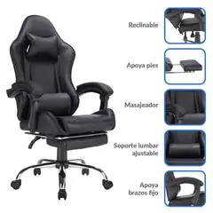 Just Home Collection - Silla Gamer Masaje Matrix Negro