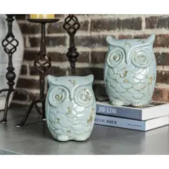 Just Home Collection - Búho de Decoración Azul 17 x 13 x 22 cm