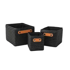 Just Home Collection - Set Canasto Tejido Negro 3 Piezas