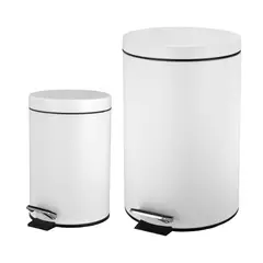 Just Home Collection - Set de 2 Botes de Basura Blanco con Pedal de 3 L Y 12 l