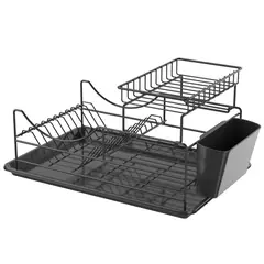 Just Home Collection - Secaplatos 2 Niveles Negro 50.3X25.9X24 cm