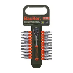 Bauker - Set Mareaca con Puntas de Dado 1/4" 22 Piezas