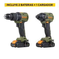 Bauker - Kit Rotomartillo + Atornillador de Impacto Inalámbricos 20V + 2 Baterías + 1 Cargador 20V,