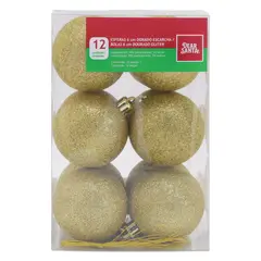 Dear Santa - Juego de 12 Esferas Navideñas Doradas Escarchadas 6 cm