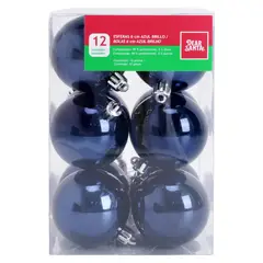 Dear Santa - Juego de 12 Esferas Navideñas con Brillo Color Azul Oscuro 6 cm