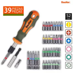 undefined - Desarmador Tipo Matraca con Puntas 39 pzas, Bauker
