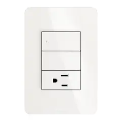 Bticino - Placa Armada 1 Interruptor Sencillo +1 Toma Corriente 2P+T y 1 Polo Falso, 3 Módulos, Blanco