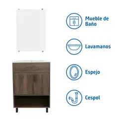 Sensi Dacqua - Combo Mueble para Baño Nero con Lavamanos, Espejo y Céspol