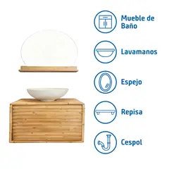 Sensi Dacqua - Combo Mueble para Baño Aura con Lavamanos, Espejo, Repisa y Céspol